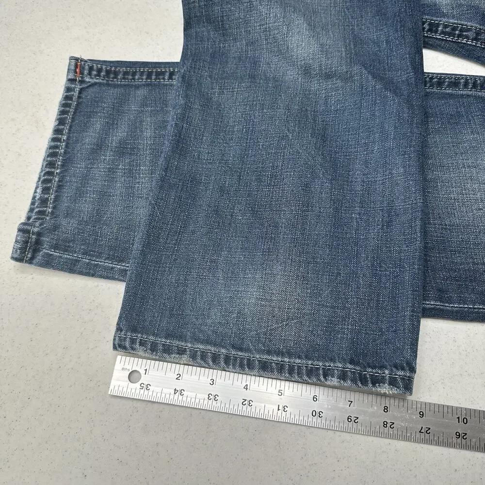 True Religion Jeans Mens 40x34 Section Straight Leg Blue Denim Distressed *Flaw